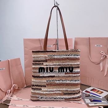 Miu Miu Raffia-effect Woven Tote Bag - 30X38CM