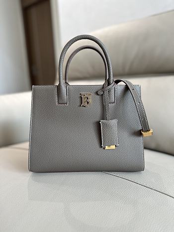 	 Burberry Frances Mini Tote Grey Leather Bag - 27x 11× 20cm
