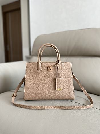 	 Burberry Frances Mini Tote Beige Leather Bag - 27x 11× 20cm