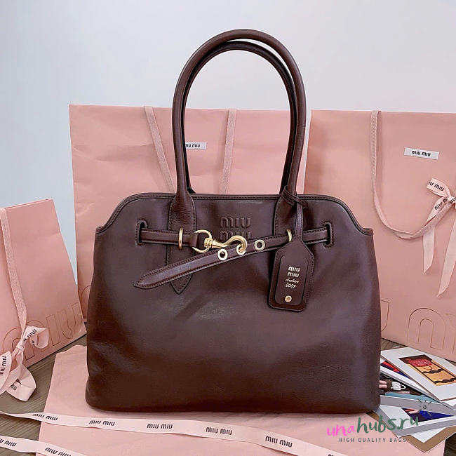	 Miu Women's Miu Aventure nappa Leather Bag Dark Chocolate - 40x31x13cm - 1