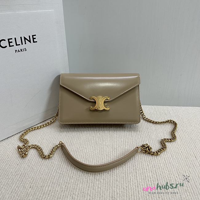 CELINE WALLET ON CHAIN MARGO IN SHINY CALFSKIN TAUPE COLOR - 19.5 X 13 X 4CM - 1