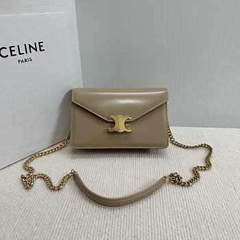 CELINE WALLET ON CHAIN MARGO IN SHINY CALFSKIN TAUPE COLOR - 19.5 X 13 X 4CM