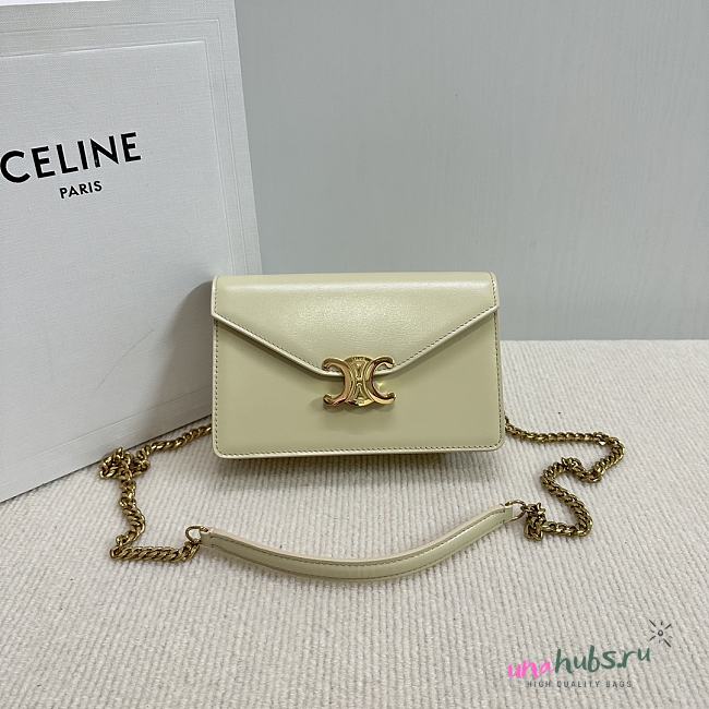 	 CELINE WALLET ON CHAIN MARGO IN SHINY CALFSKIN GREEN COLOR - 19.5 X 13 X 4CM - 1