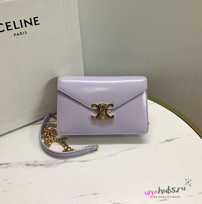 	 CELINE WALLET ON CHAIN MARGO IN SHINY CALFSKIN PURPLE COLOR - 19.5 X 13 X 4CM - 1