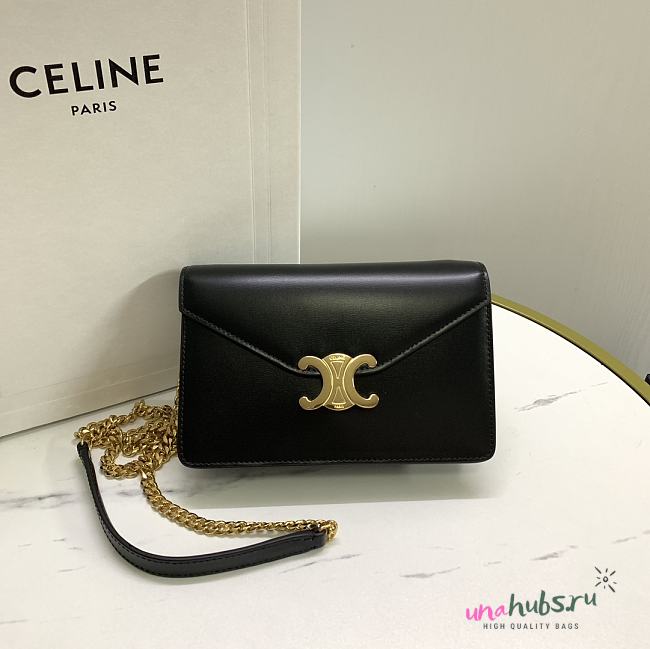 	 CELINE WALLET ON CHAIN MARGO IN SHINY CALFSKIN BLACK COLOR - 19.5 X 13 X 4CM - 1