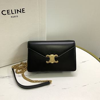 	 CELINE WALLET ON CHAIN MARGO IN SHINY CALFSKIN BLACK COLOR - 19.5 X 13 X 4CM