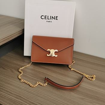 	 CELINE WALLET ON CHAIN MARGO IN SHINY CALFSKIN BROWN COLOR - 19.5 X 13 X 4CM