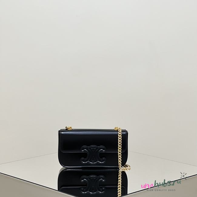 	 Celine Cuir Triomphe Chain Shoulder Bag Leather In Black 01 - 20.5*11.5*4cm - 1