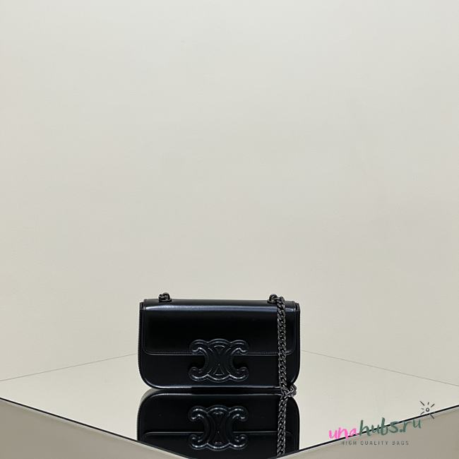 	 Celine Cuir Triomphe Chain Shoulder Bag Leather In Black 02 - 20.5*11.5*4cm - 1