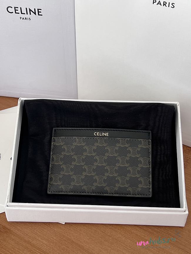 Celine Card Holder Triomphe Canvas and Calfskin Black  10.5×7cm - 1