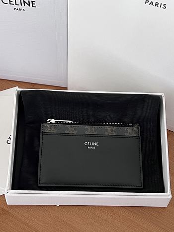 	 Celine Zipped Card Holder IN Triomphe Canvas and lambskin 02 - 7.5 X 11.5cm