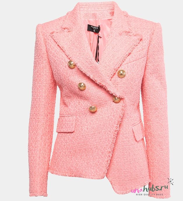 Balmain Pink Tweed Double-Breasted Blazer  - 1