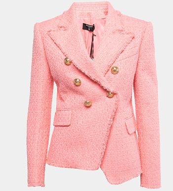 Balmain Pink Tweed Double-Breasted Blazer 