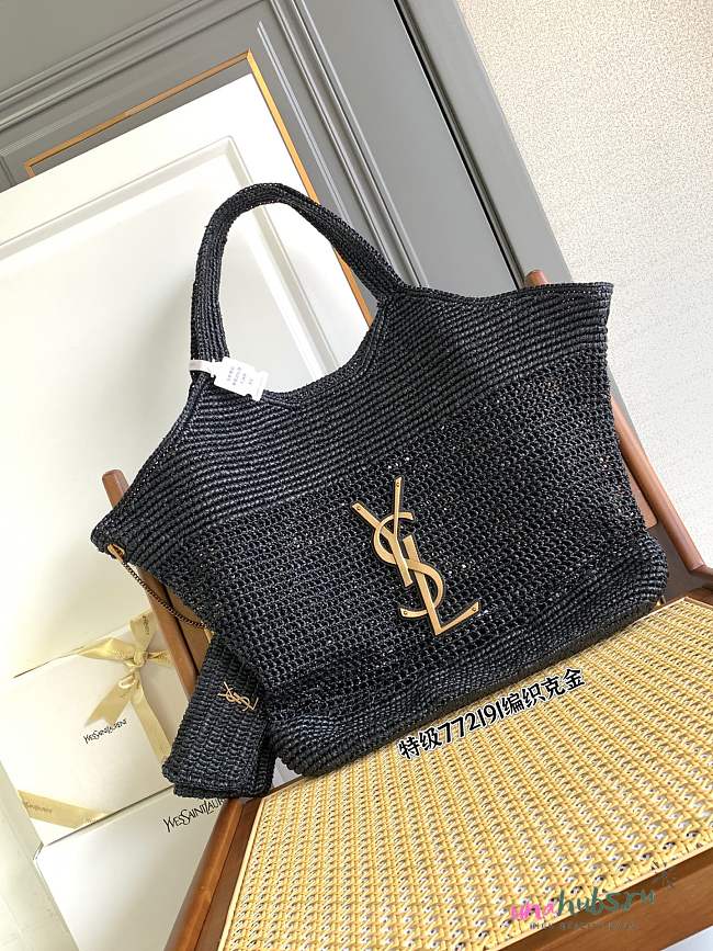YSL Icare In Raffia Tote Black - 37–55 X 43 X 5 CM - 1