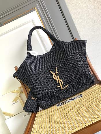 YSL Icare In Raffia Tote Black - 37–55 X 43 X 5 CM