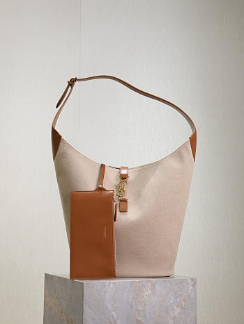 YSL Le 5 a 7 Hobo canvas and leather shoulder bag  26×31.5×13.5cm