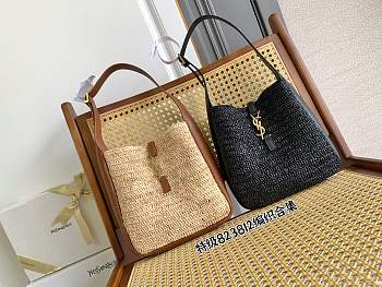 YSL Le 5 à 7 Small raffia shoulder bag in neutrals - 22x22x10cm