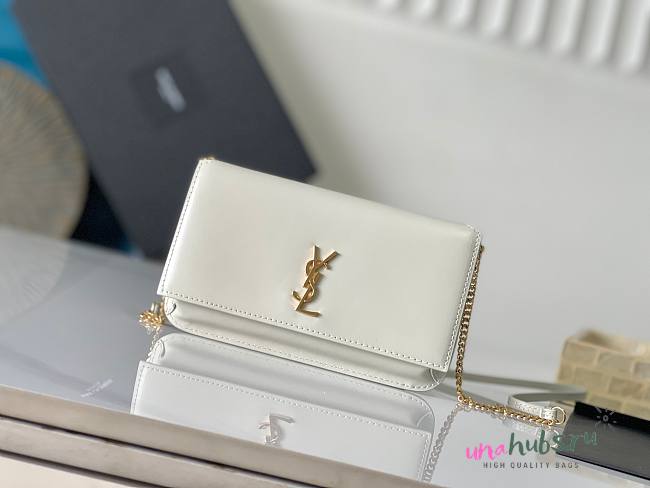 YSL CASSANDRE PHONE HOLDER IN SMOOTH WHITE LEATHER - 18x11x2cm - 1