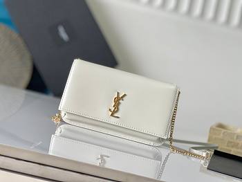 YSL CASSANDRE PHONE HOLDER IN SMOOTH WHITE LEATHER - 18x11x2cm