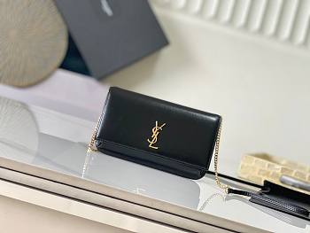 	 YSL CASSANDRE PHONE HOLDER IN SMOOTH BLACK LEATHER - 18x11x2cm