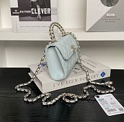 CHANEL FLAP PHONE HOLDER WITH CHAIN I CAVIAR LIGHT BLUE -  19x10x4.5cm - 4
