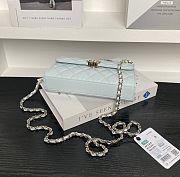 CHANEL FLAP PHONE HOLDER WITH CHAIN I CAVIAR LIGHT BLUE -  19x10x4.5cm - 2