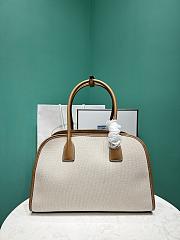 	 Prada Brown/White Medium linen blend and leather tote bag - 35x22.5x18 - 6