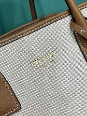 	 Prada Brown/White Medium linen blend and leather tote bag - 35x22.5x18 - 4
