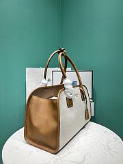 	 Prada Brown/White Medium linen blend and leather tote bag - 35x22.5x18 - 3