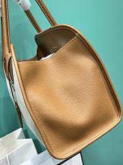 	 Prada Brown/White Medium linen blend and leather tote bag - 35x22.5x18 - 2
