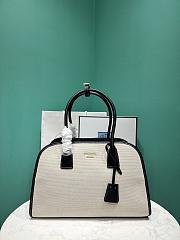 	 Prada Black/White Medium linen blend and leather tote bag - 35x22.5x18 - 1
