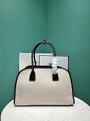 	 Prada Black/White Medium linen blend and leather tote bag - 35x22.5x18 - 6