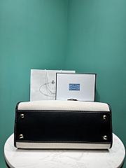 	 Prada Black/White Medium linen blend and leather tote bag - 35x22.5x18 - 5