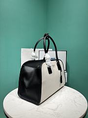 	 Prada Black/White Medium linen blend and leather tote bag - 35x22.5x18 - 2