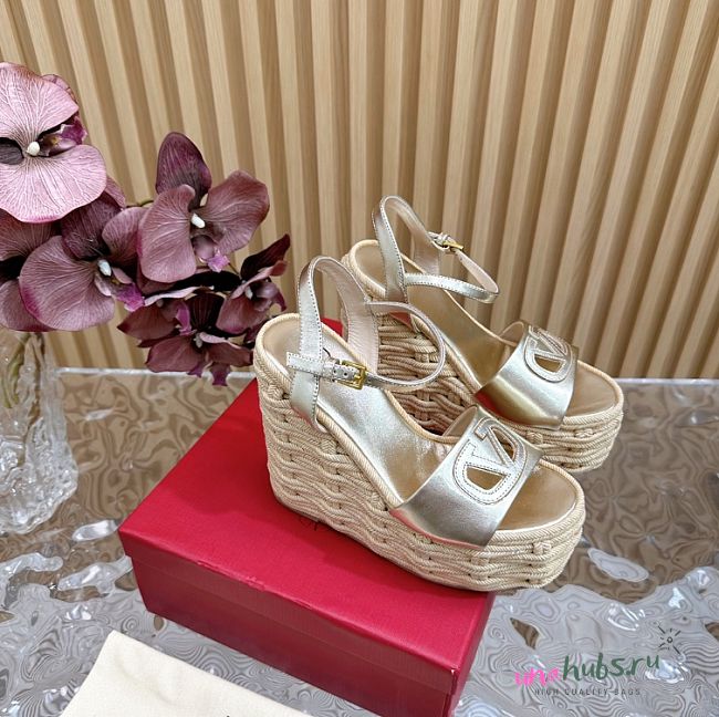 Valentino Vlogo Cut-out Wedge Sandal In Laminated Nappa Leather - 1