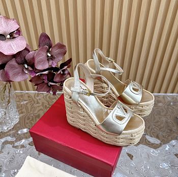 Valentino Vlogo Cut-out Wedge Sandal In Laminated Nappa Leather