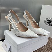 Dior J'Adior Slingback Pump White Embroidered Cotton and Silver-Tone Stras - 1