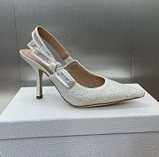 Dior J'Adior Slingback Pump White Embroidered Cotton and Silver-Tone Stras - 6