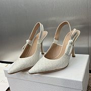 Dior J'Adior Slingback Pump White Embroidered Cotton and Silver-Tone Stras - 5