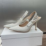 Dior J'Adior Slingback Pump White Embroidered Cotton and Silver-Tone Stras - 3