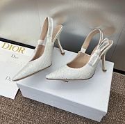 Dior J'Adior Slingback Pump White Embroidered Cotton and Silver-Tone Stras - 2