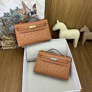 Hermes Kelly pochette brown ostrich leather bag - 22cm - 1