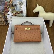 Hermes Kelly pochette brown ostrich leather bag - 22cm - 3