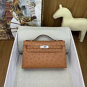 Hermes Kelly pochette brown ostrich leather bag - 22cm - 2