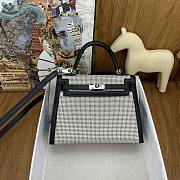 Hermes Noir/Ecru/Blanc Toile Quadrille and Swift Leather Palladium Finish Kelly Sellier 28 Bag - 1