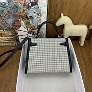 Hermes Noir/Ecru/Blanc Toile Quadrille and Swift Leather Palladium Finish Kelly Sellier 28 Bag - 6