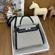 Hermes Noir/Ecru/Blanc Toile Quadrille and Swift Leather Palladium Finish Kelly Sellier 28 Bag - 5