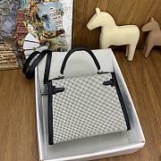 Hermes Noir/Ecru/Blanc Toile Quadrille and Swift Leather Palladium Finish Kelly Sellier 28 Bag - 4