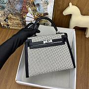 Hermes Noir/Ecru/Blanc Toile Quadrille and Swift Leather Palladium Finish Kelly Sellier 28 Bag - 3
