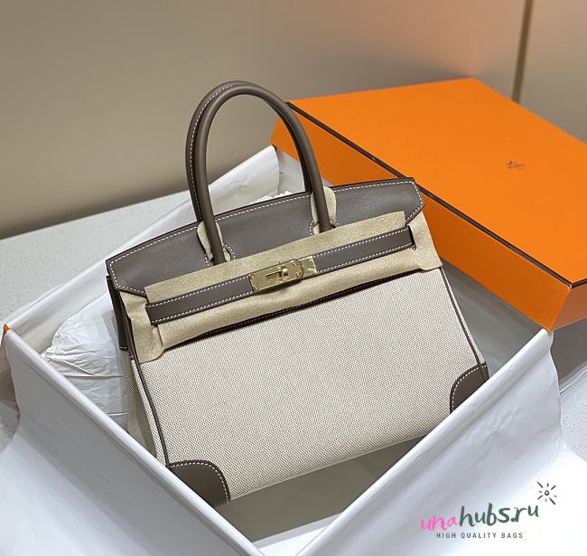 Hermes Birkin 30 Handbag Grey/Cream Leather - 1